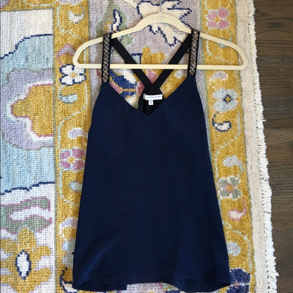 Navy Top with Beaded Straps